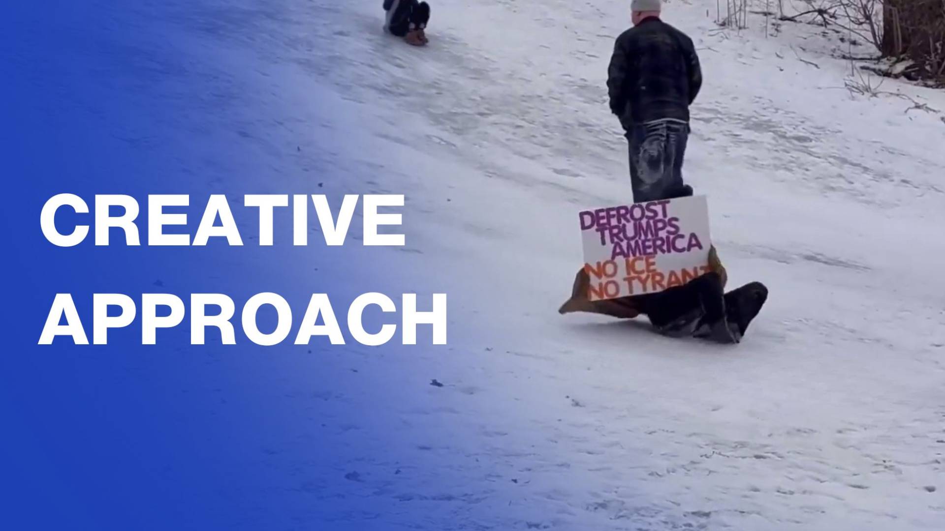 Anti-ICE protesters slide down slope toward rally