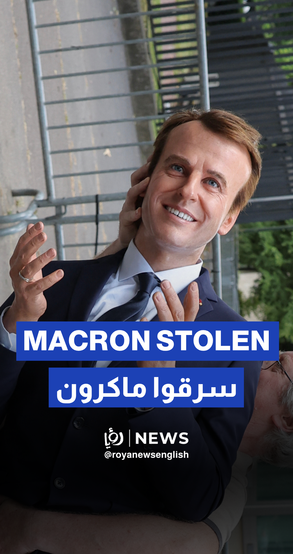 Macron's wax figure stolen for anti-Russia protest