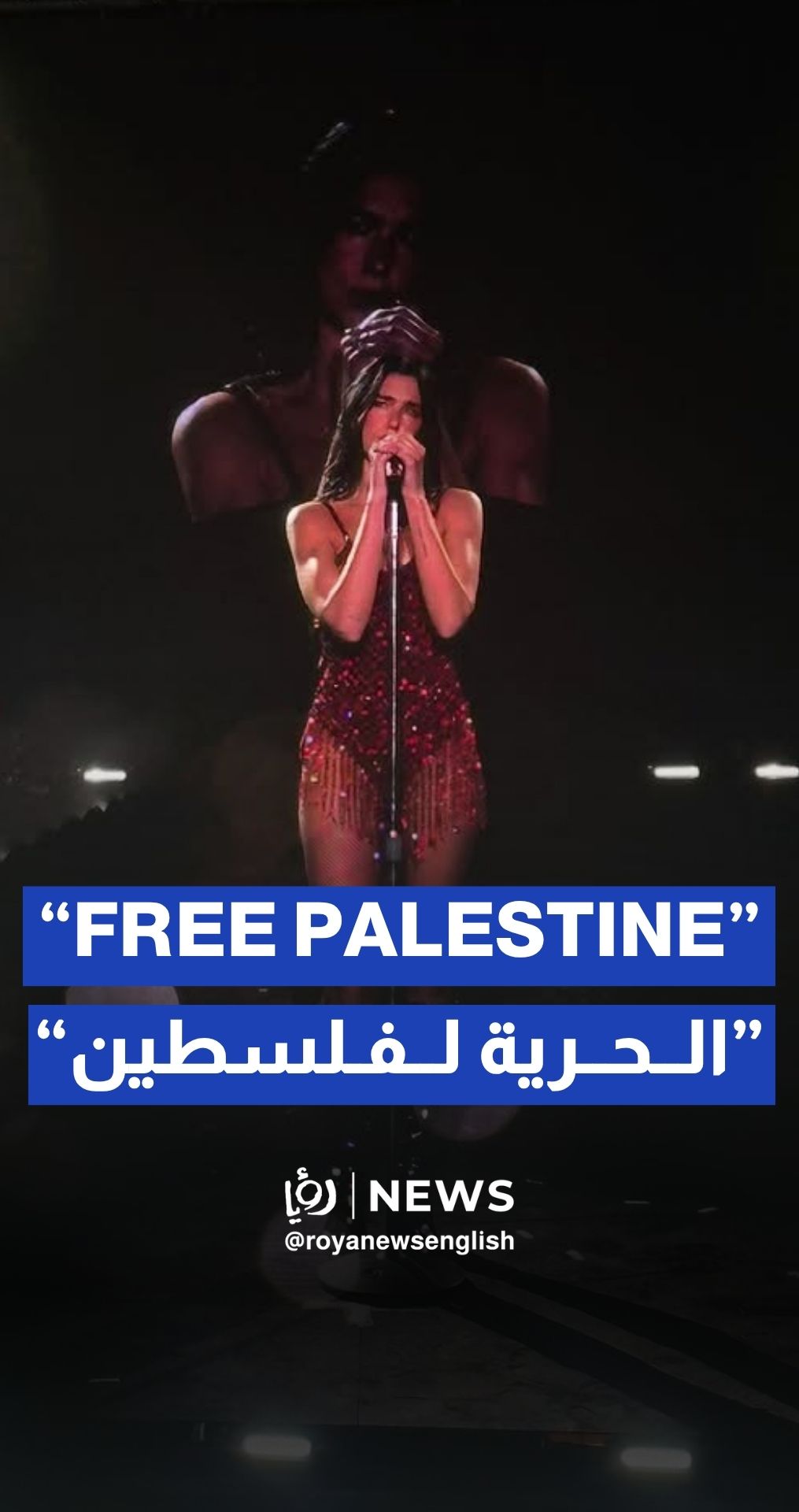 Dua Lipa displays “Free Palestine” at her Sunny Hill Festival performance