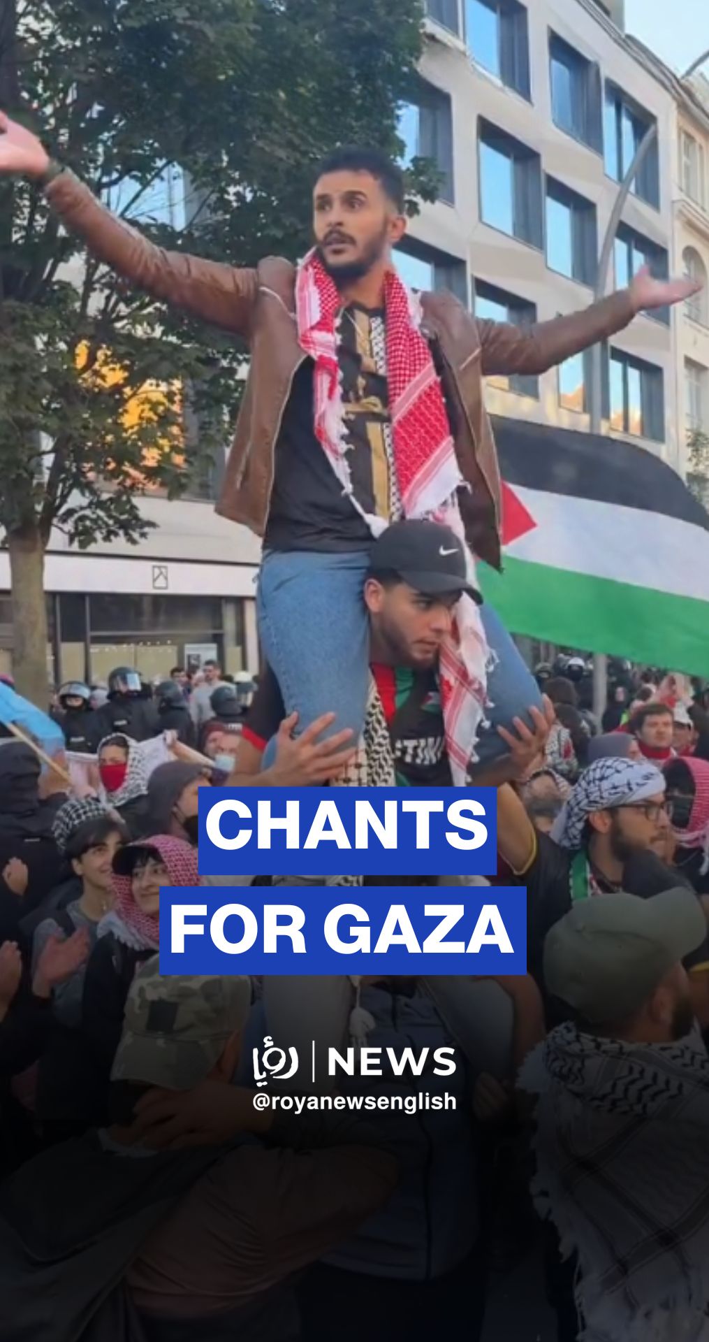 Chants for Gaza in Berlin during a pro-Palestine demonstration