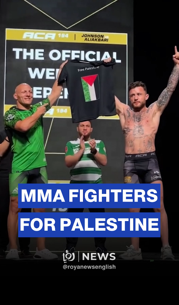 Irish, Jordanian MMA fighters raise Palestinian flag at ACA weigh-ins in Dubai