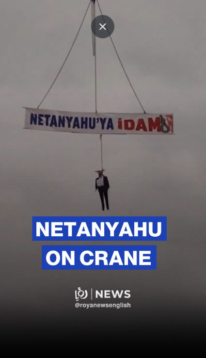 Effigy with “Execution for Netanyahu” sign hung from crane in Trabzon