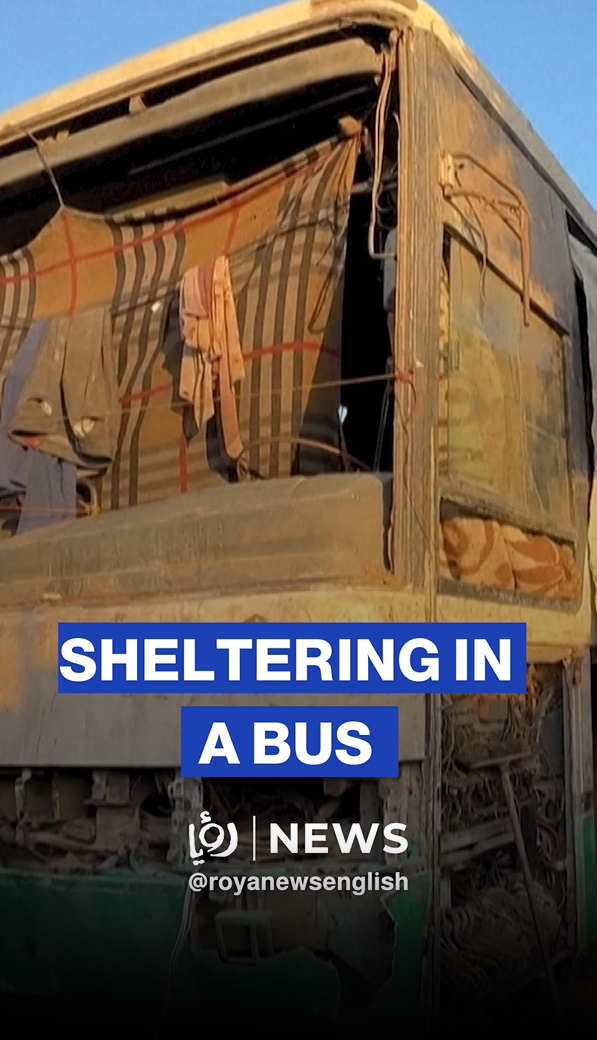 Gaza widow shelters with her children in a worn-out bus