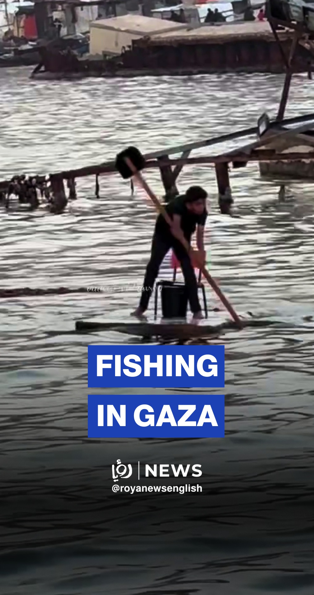 Child in Gaza attempts to fish with basic means amid hunger