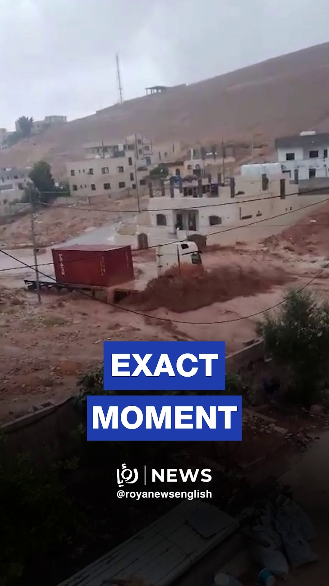 Moment truck swept away by powerful flash floods in Zarqa, Jordan