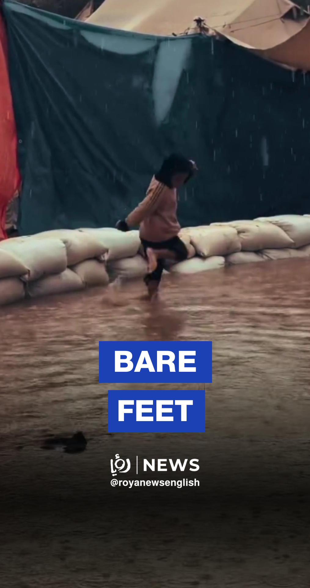Gaza child navigates muddy sea of floodwater