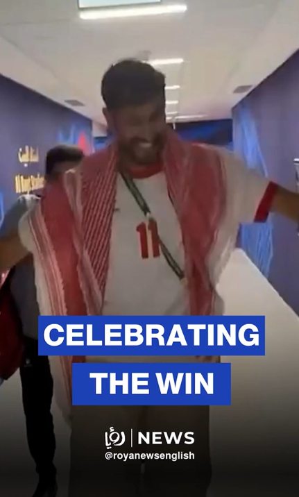 Jordan team players celebrate together after their big win
