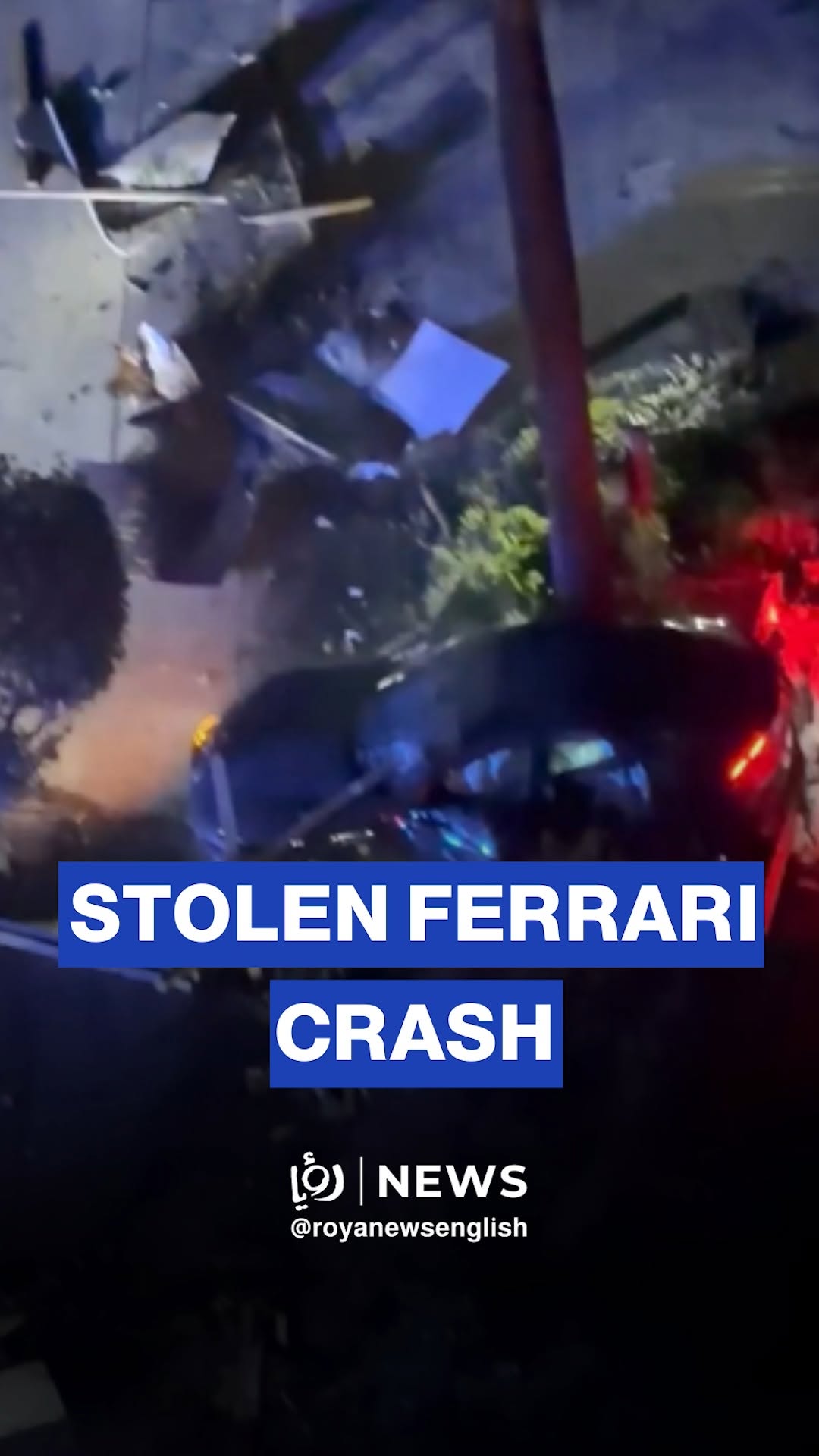 Driver crashes stolen Ferrari into utility pole, sparks power outage