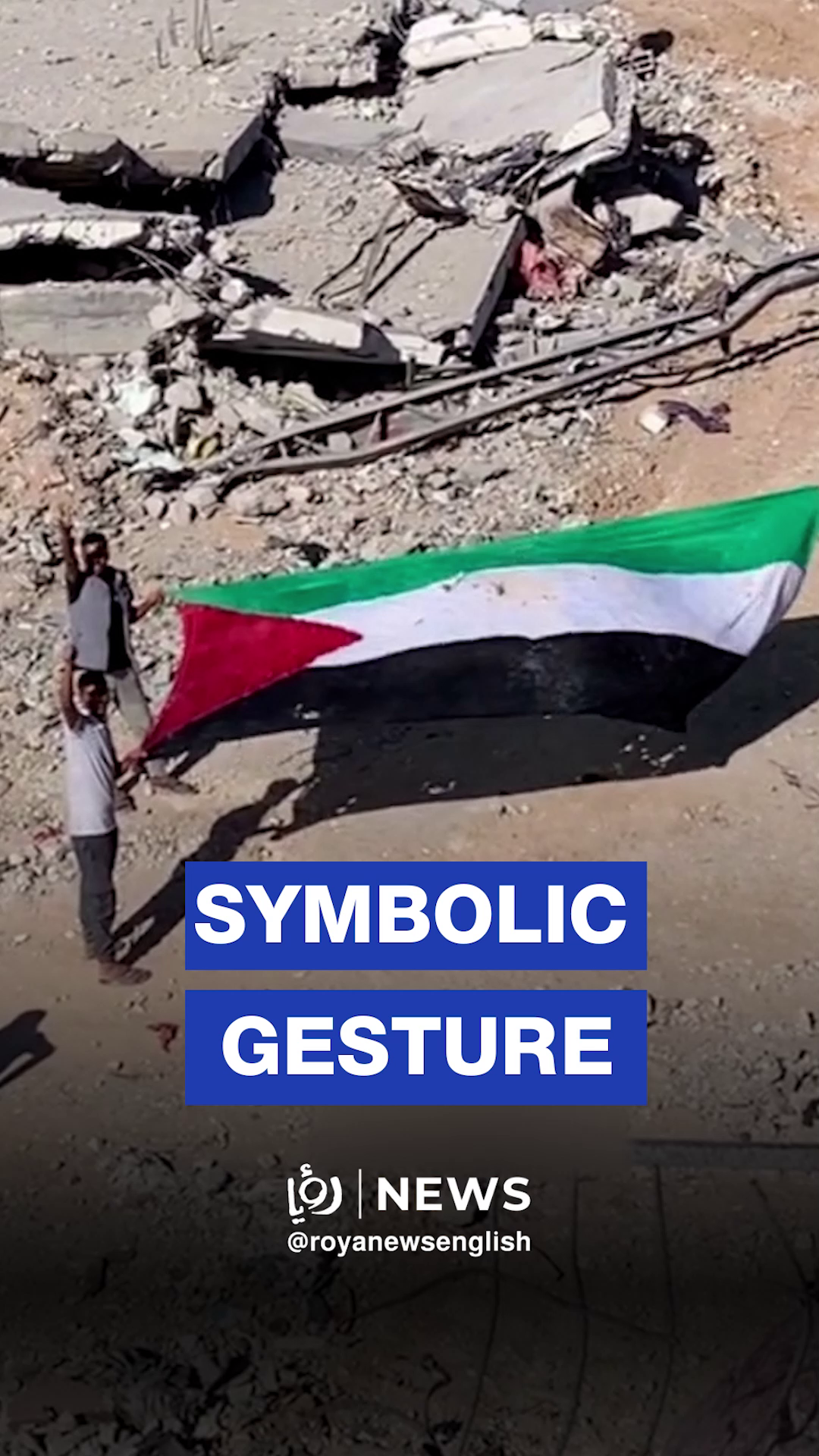 Palestinian youth in Gaza display flag as symbol of steadfastness