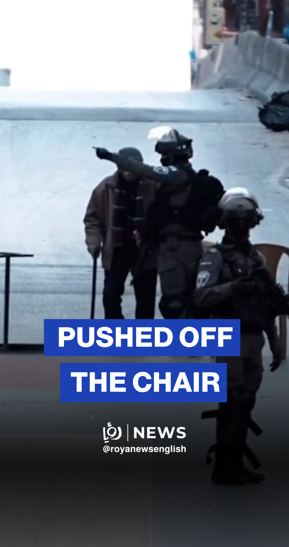 Elderly Palestinian forced to walk through checkpoint, then pushed off chair by 'Israeli' soldiers