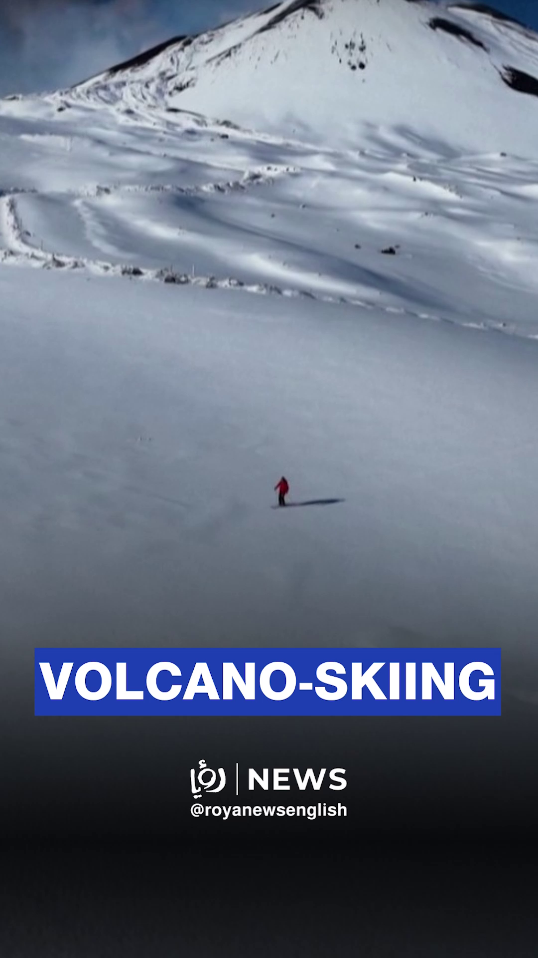 Skier glides down Mount Etna during eruption