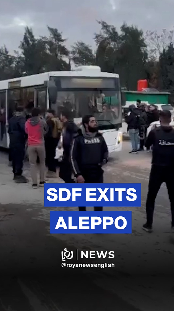 Scenes of SDF forces departing Aleppo by bus toward northeastern