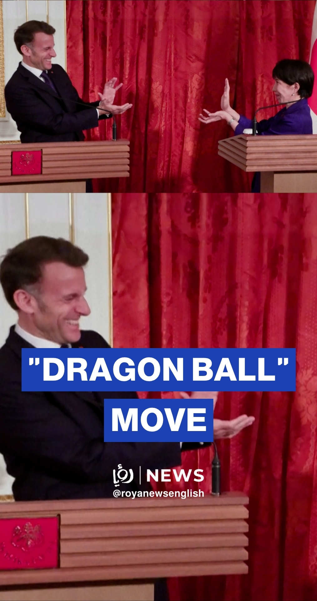 Macron, Takaitchi recreate iconic "Dragon Ball" move