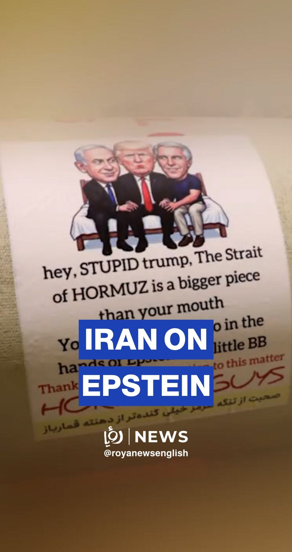 Iran missile sticker mocks Netanyahu, Trump with Epstein