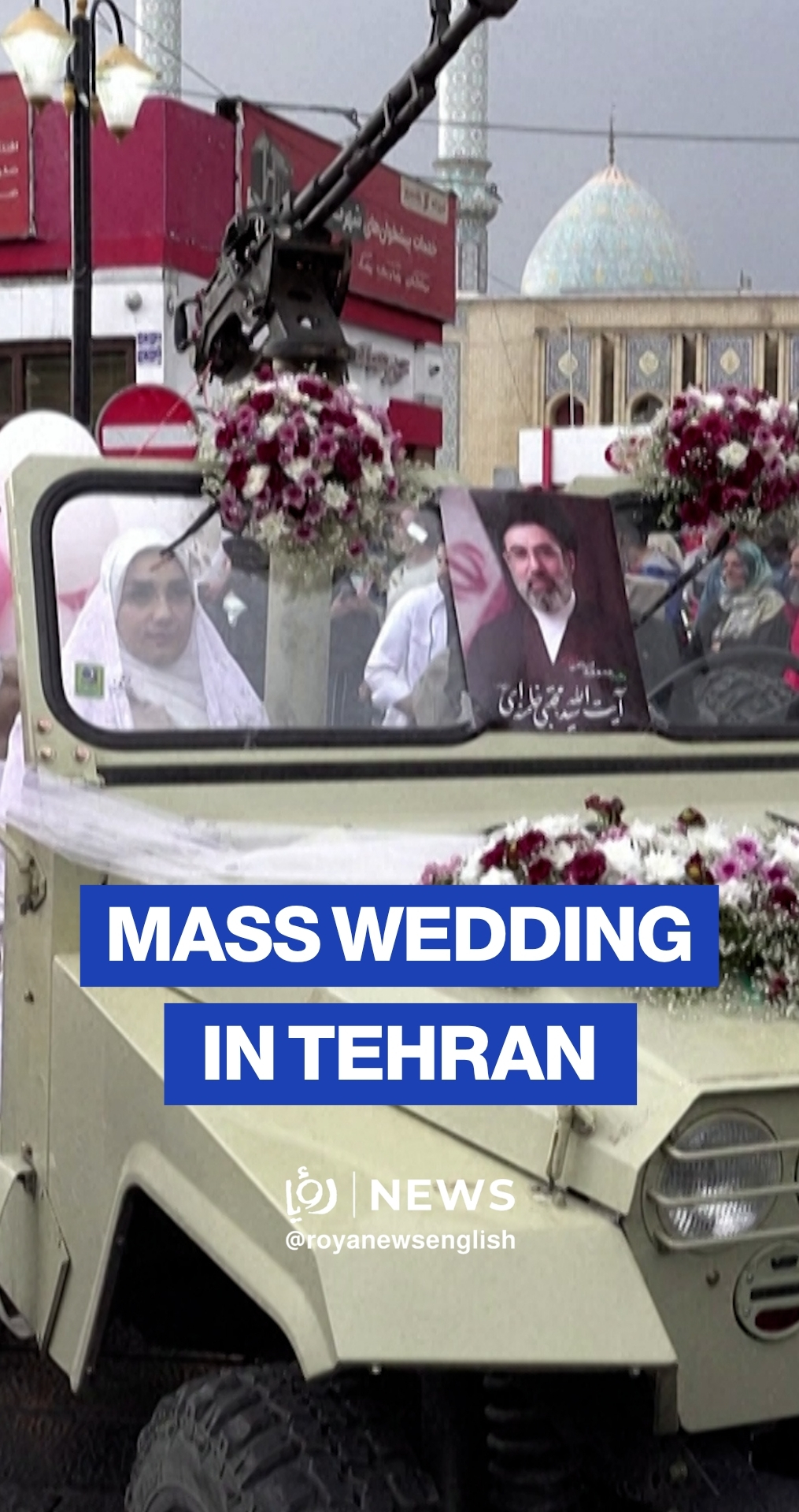 Tehran hosts mass wedding amid decorated military vehicles and missiles