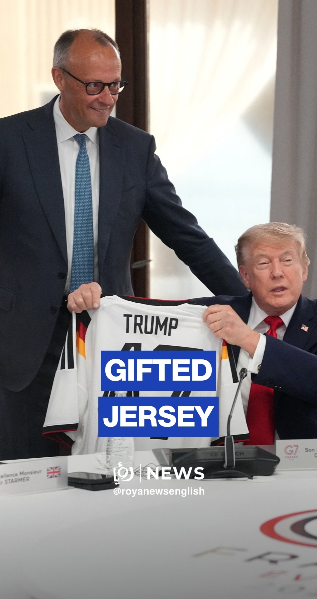 Trump gifted Germany's '47' national team shirt at G7 summit