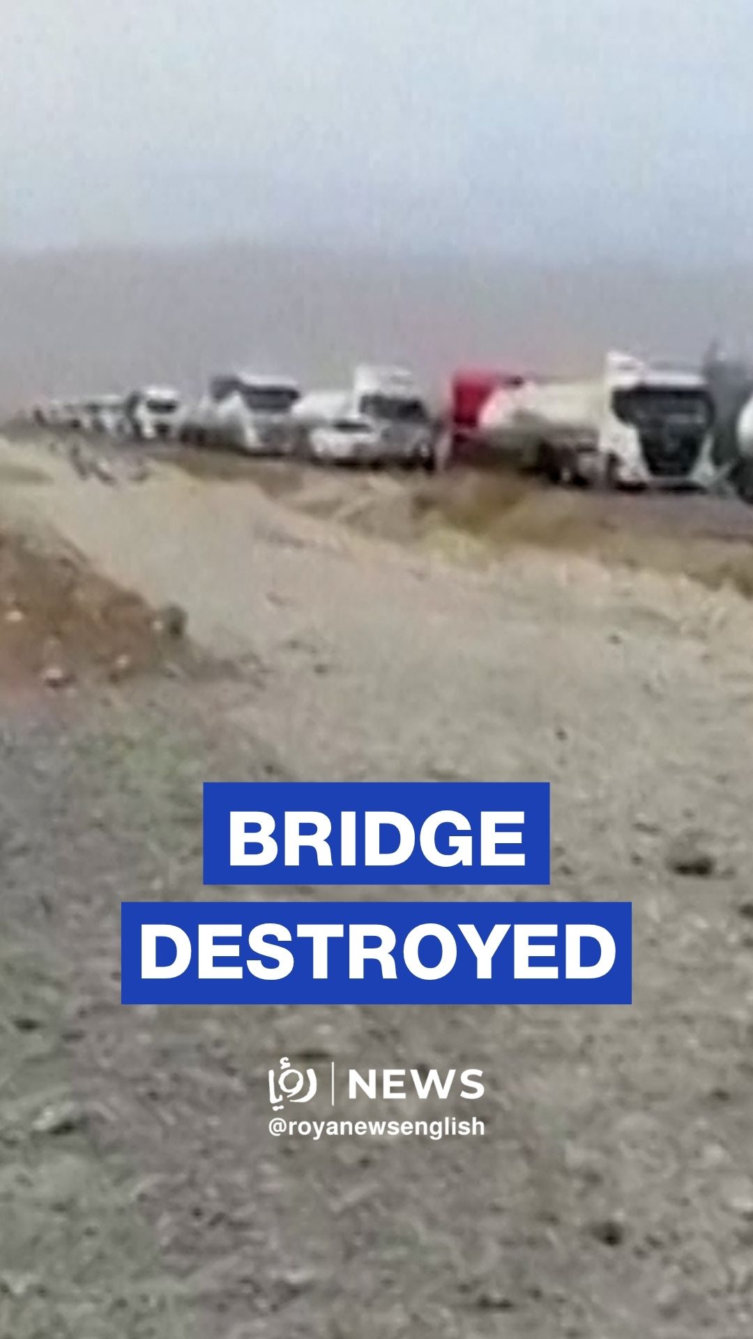 Line of tanker trucks stuck at damaged bridge in southern Iran