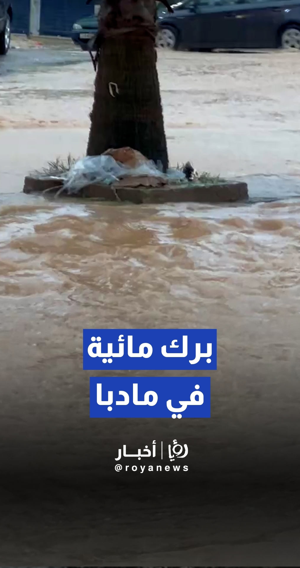 برك مائية وارتفاع منسوب المياه في شوارع مادبا مع تساقط البرد