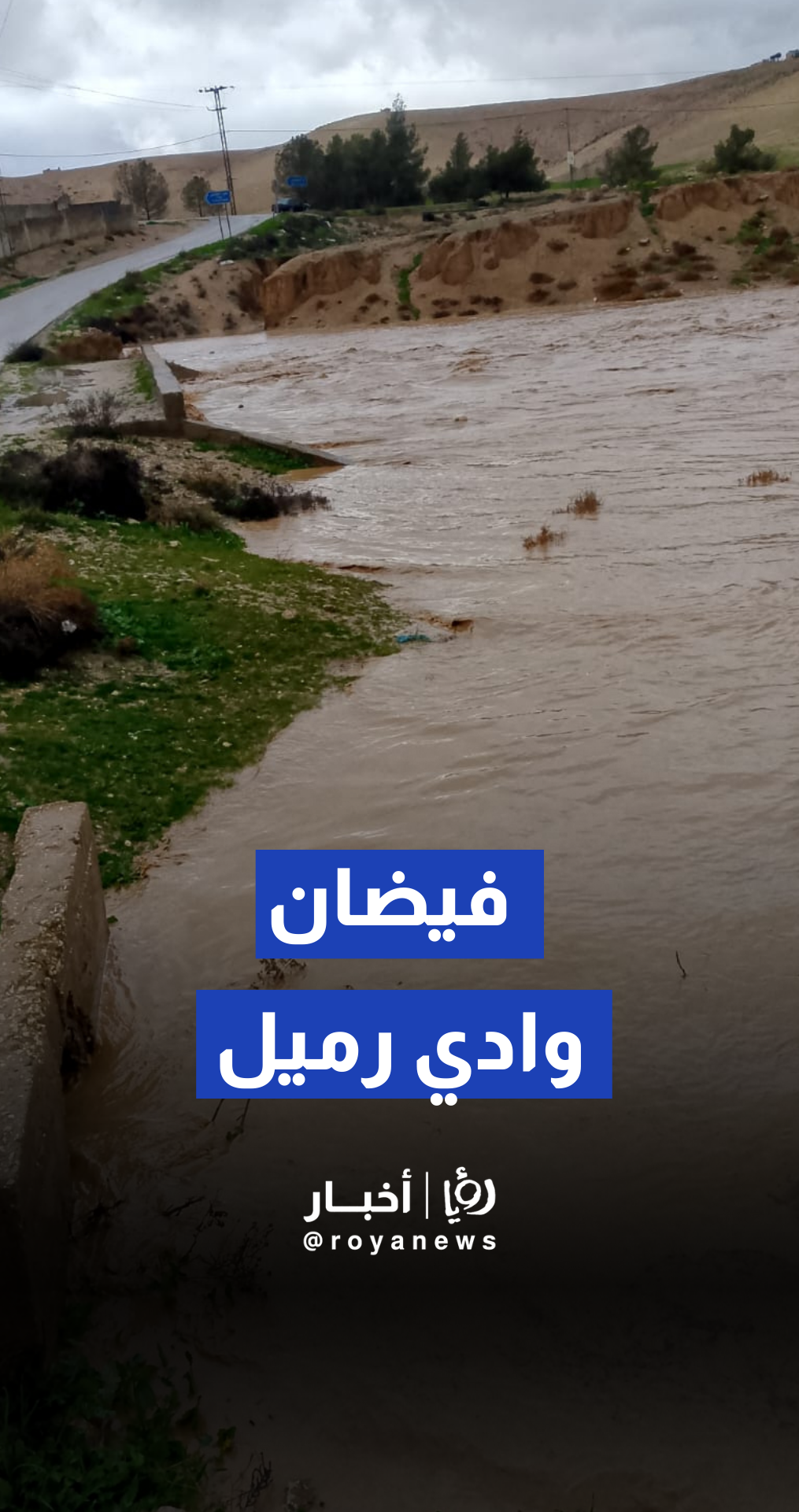 تدفق قوي ومستويات مرتفعة لمياه الأمطار في وادي رميل.
